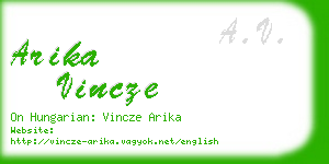 arika vincze business card